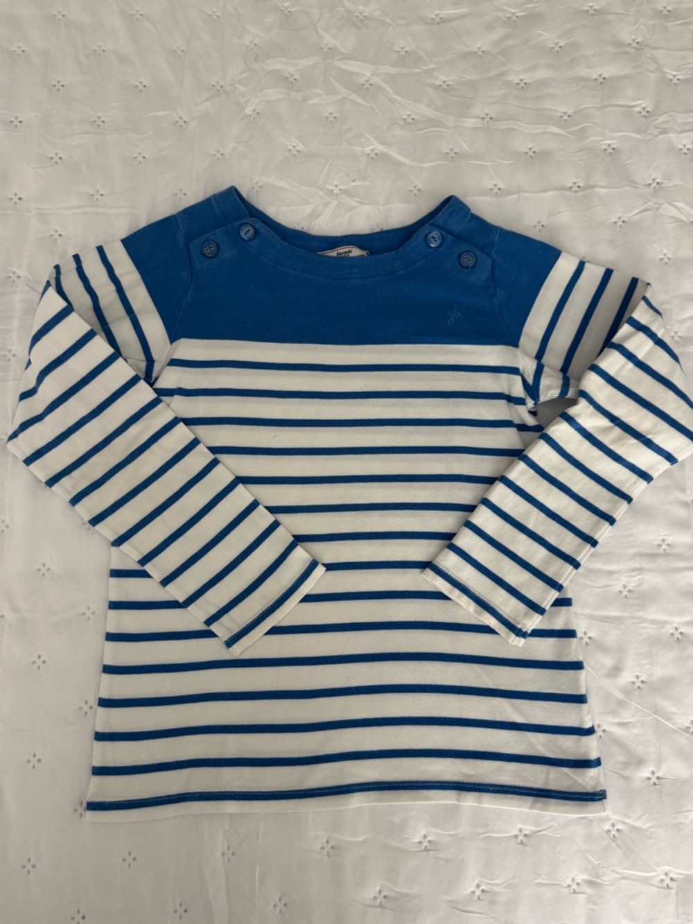 Jacadi girl’s striped long sleeve shirt with shoulder button details